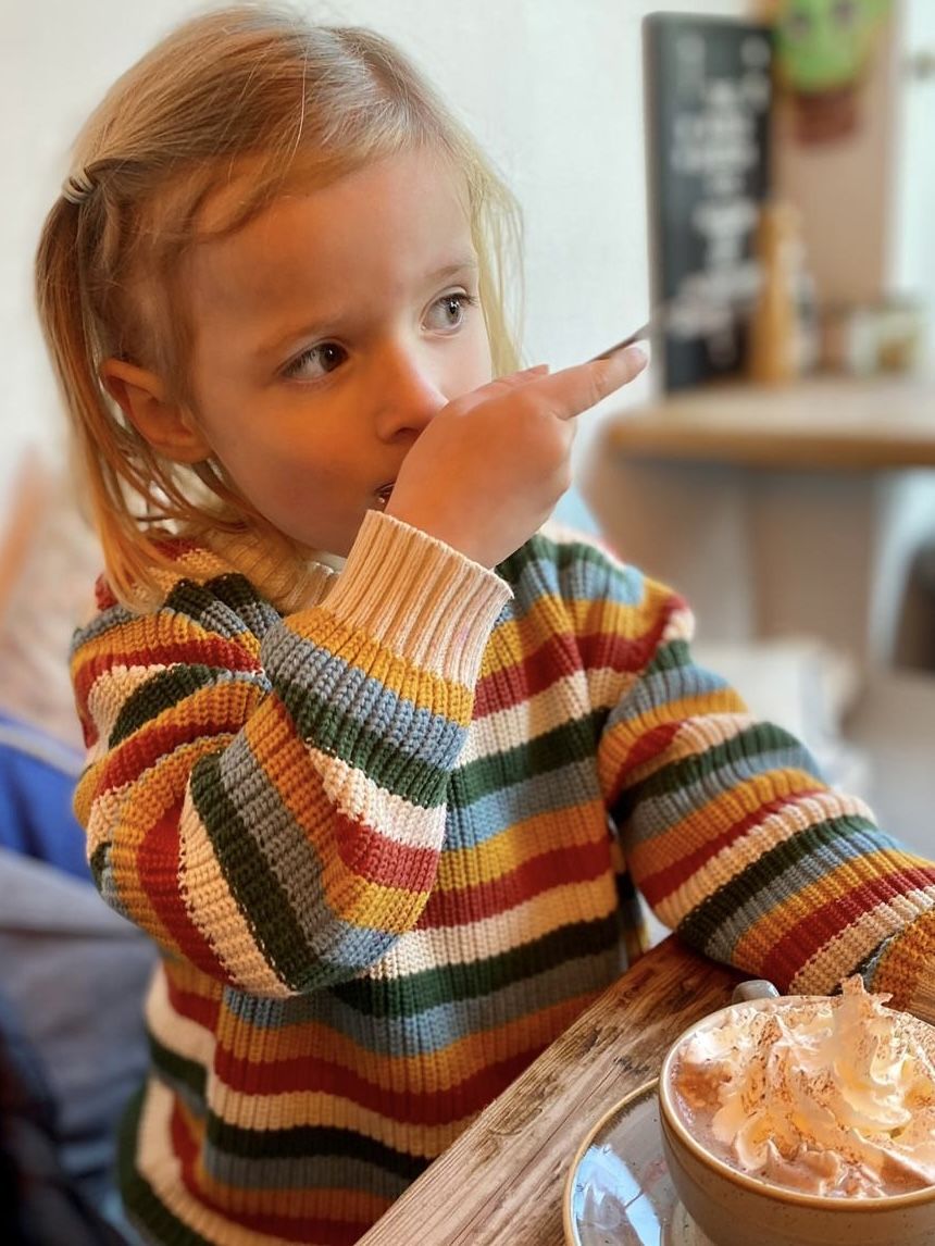 Customer photo review of From One To Another Rainbow Striped Snuggly Knitted Jumper