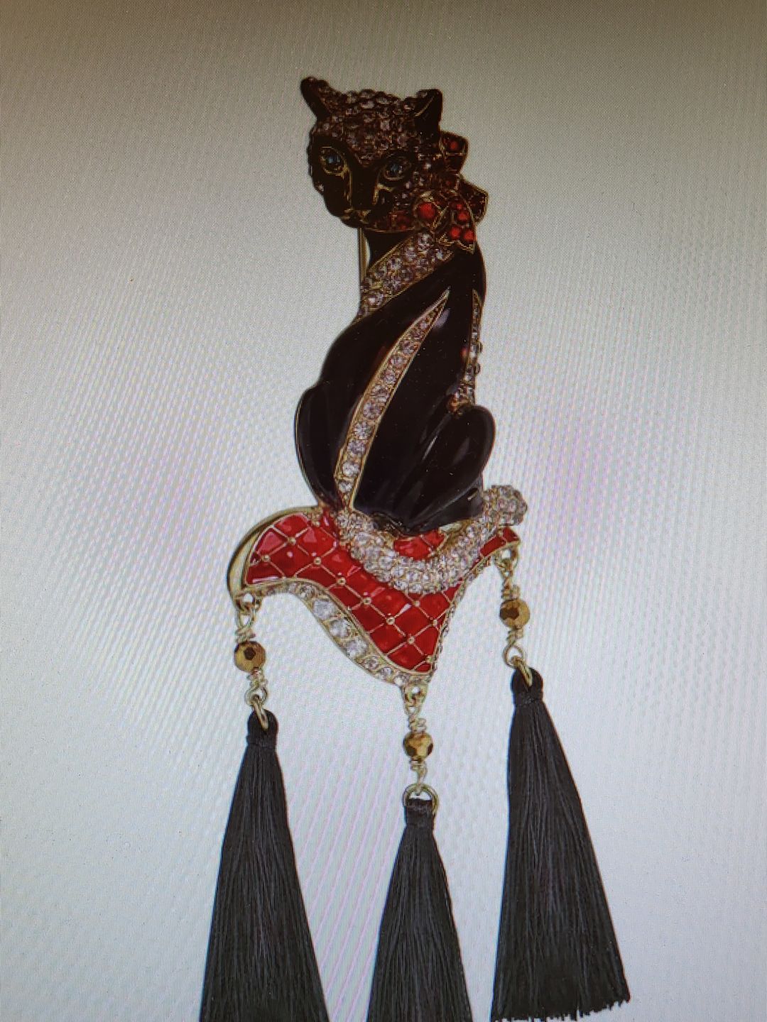 Customer photo review of HEIDI DAUS®"Sophisti-Cat" Enamel Beaded Crystal Tassel Cat Pin
