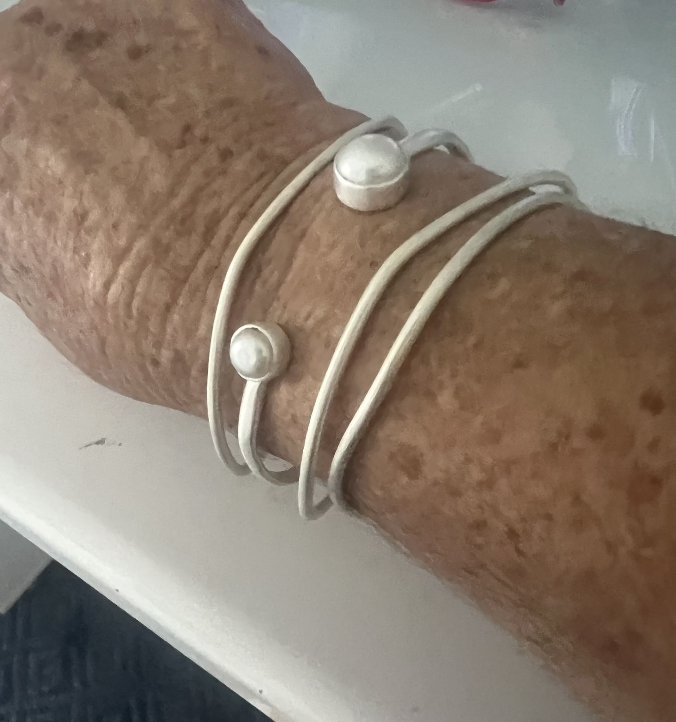Customer photo review of DOUBLE PEARL CUFF - SILVER