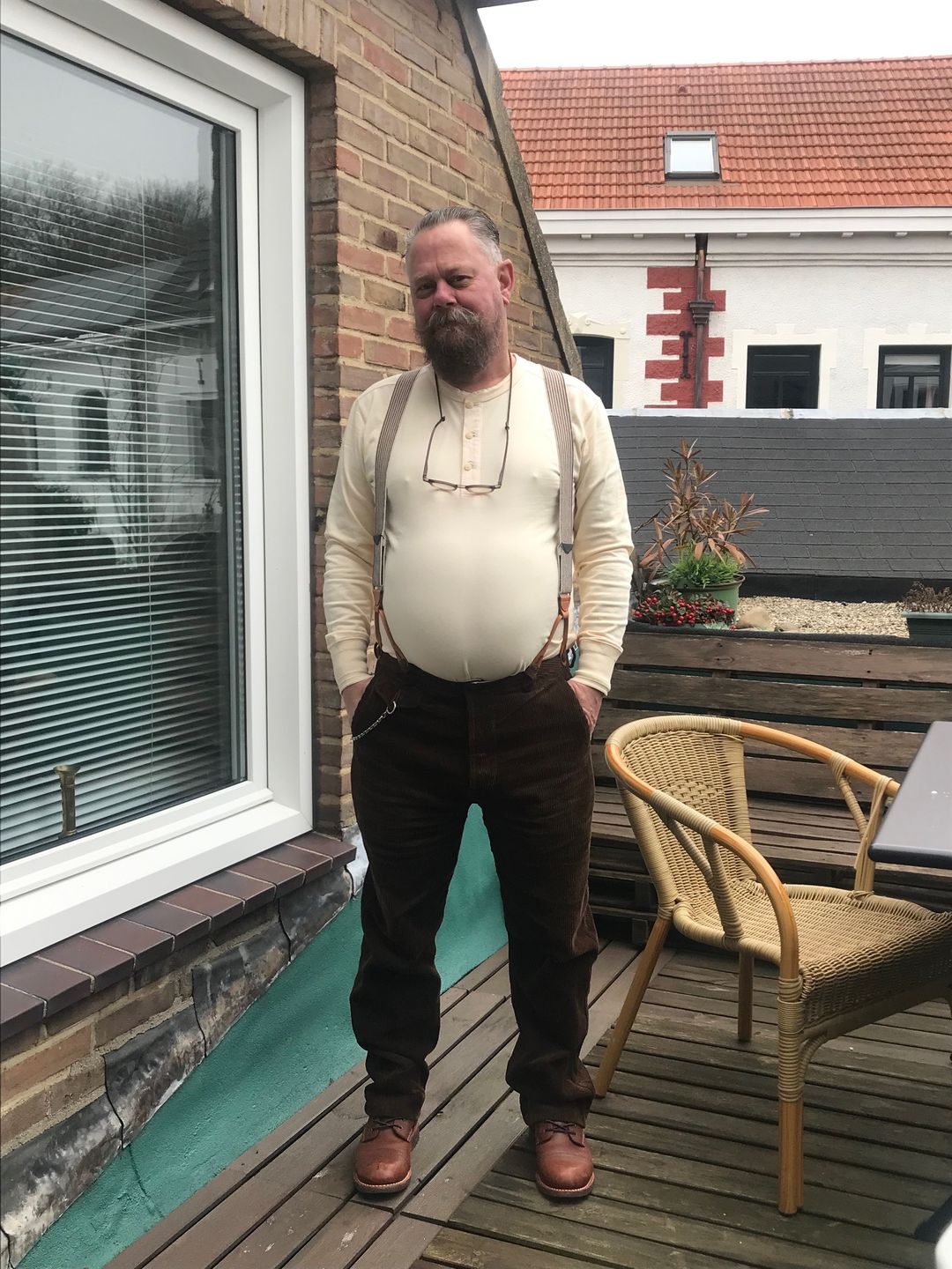 Customer photo review of Vintage Long Sleeve Henley Shirt - Apricot