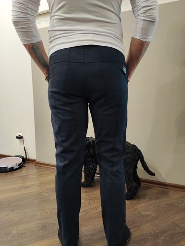 Customer photo review of England Plaid Work Stretch Pants