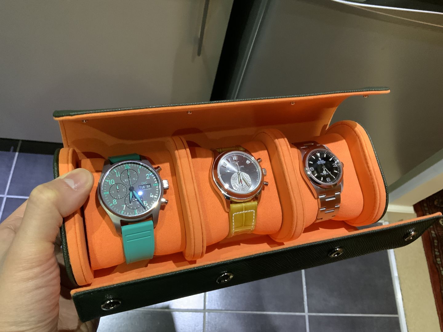 Customer photo review of Luxury leather handmade watch roll for 3 watches
