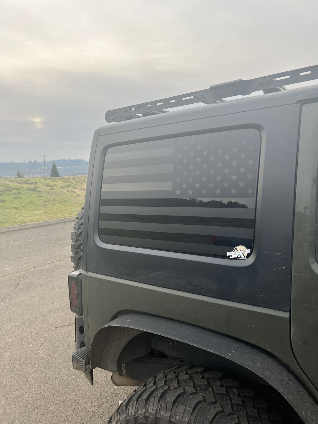 Customer photo review of American Flag Window Graphic for Wrangler Hard Top | Set of 2