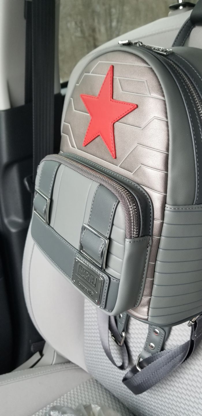 Customer photo review of Loungefly Marvel Winter Soldier Cosplay Mini Backpack