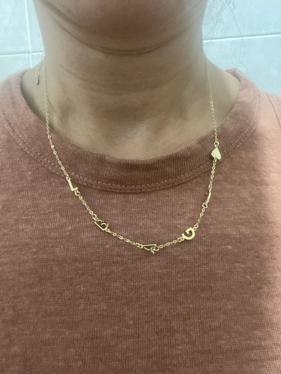 Customer photo review of Sideways Initial Letter Solid Heart Necklace