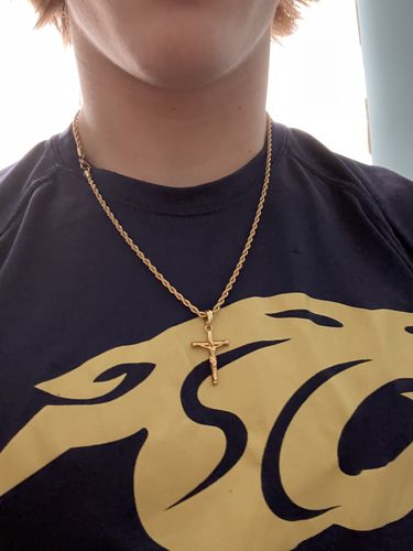 Customer photo review of Gold Stainless Steel Crucifix Necklace