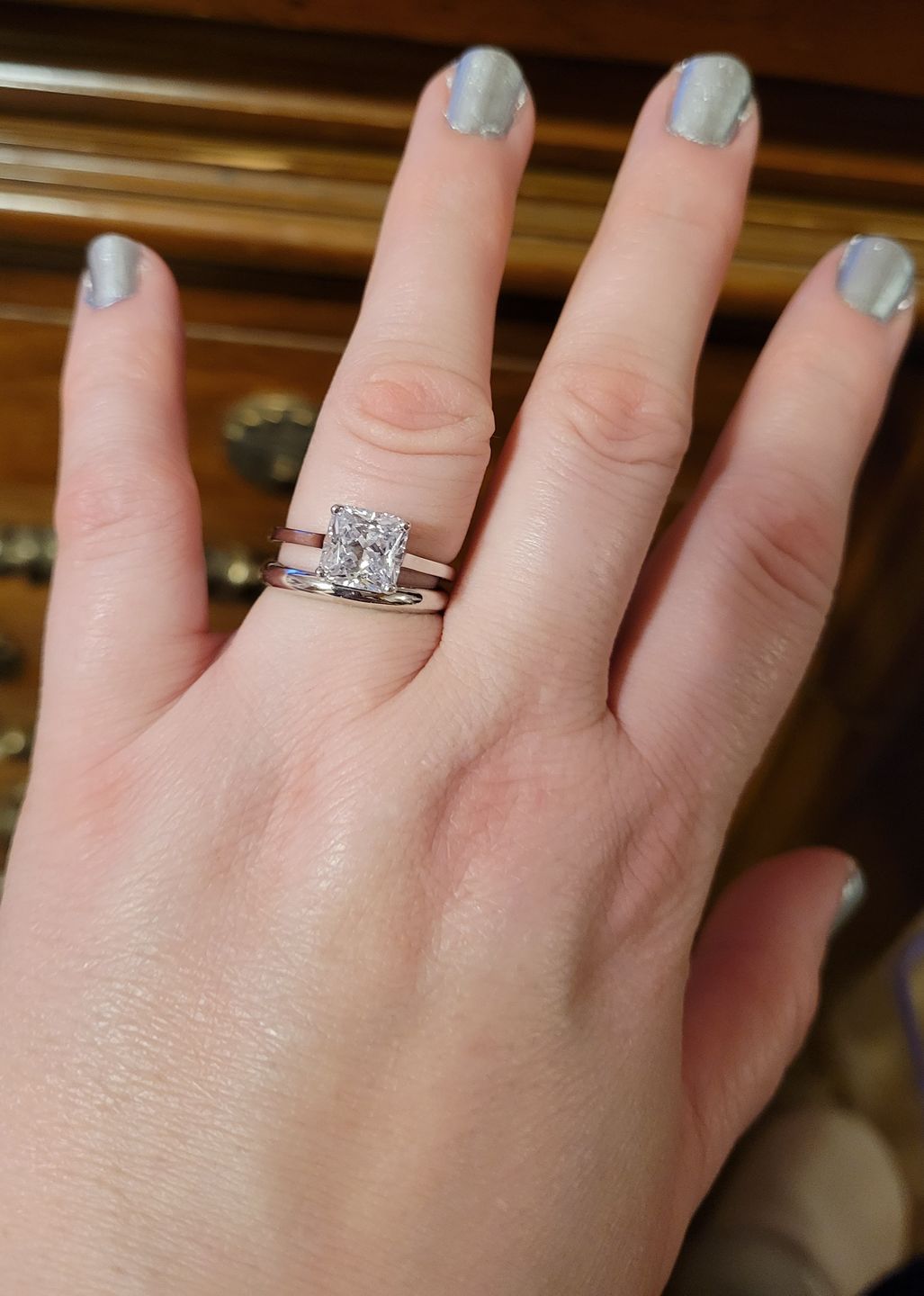 Customer photo review of Fashion Solitaire Princess Cut Sona Diamond Sterling Silver Ring