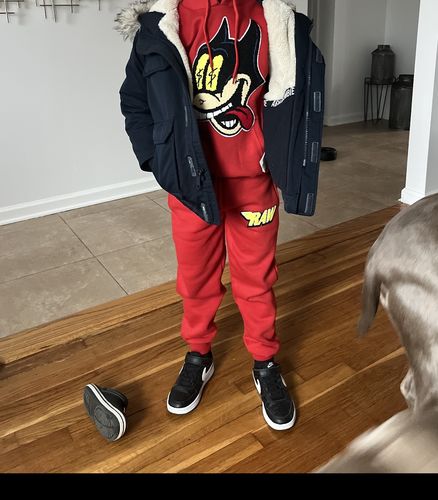 Customer photo review of Kids Cash Chenille Hoodie and RAW Wing Chenille Jogger Set
