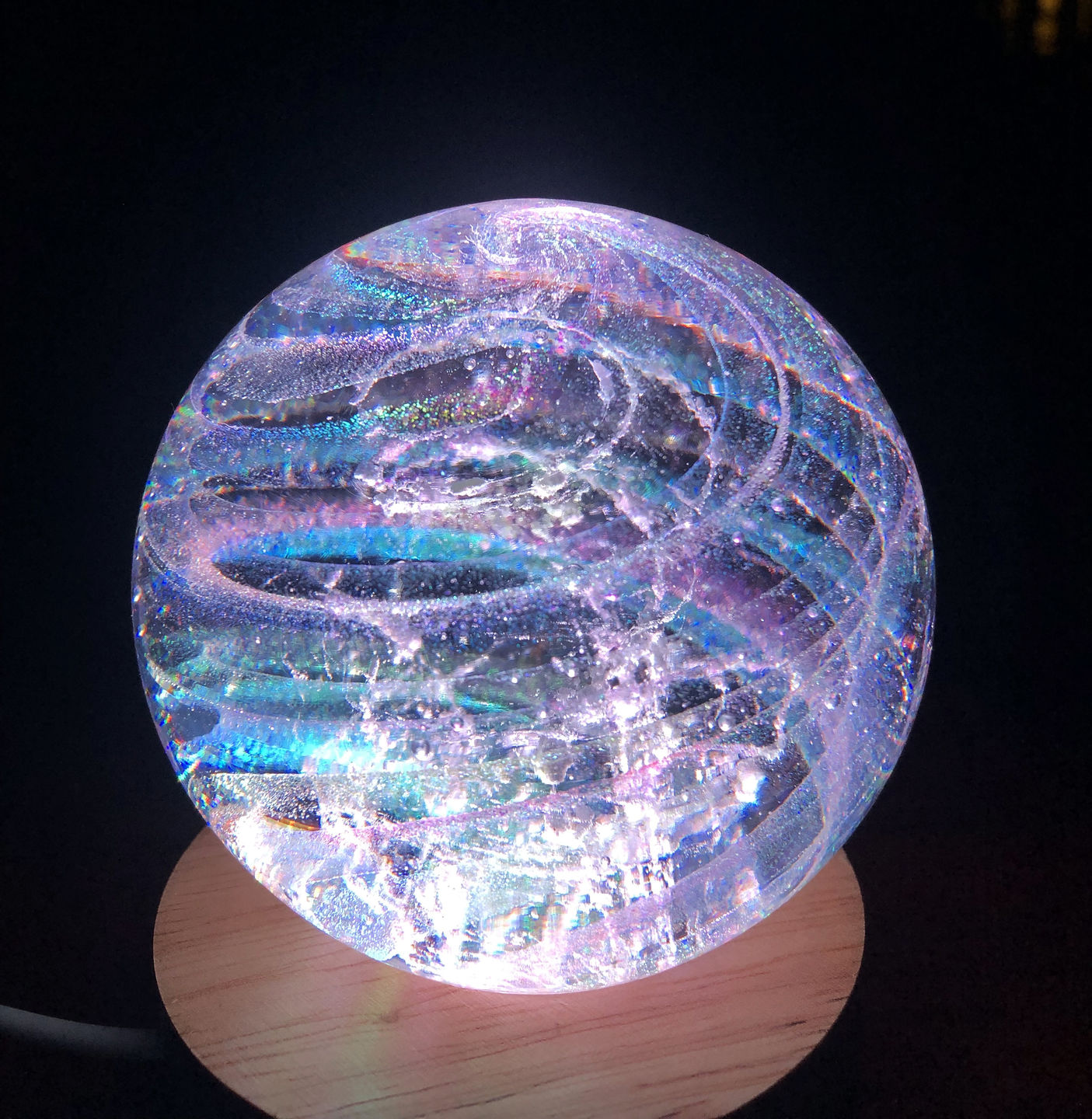 Customer photo review of Dichroic Rainbow Orb with Cremains