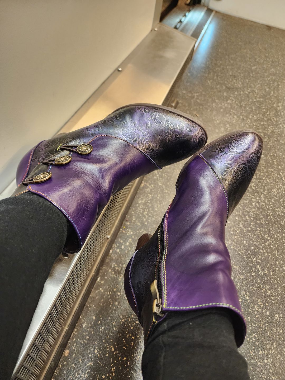 Customer photo review of Retro Handmade Floral Stitching Button Boots