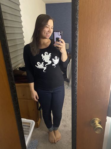 Customer photo review of Wild Ways Vintage Top in Glow in the Dark Ghosts - Vixen by Micheline Pitt