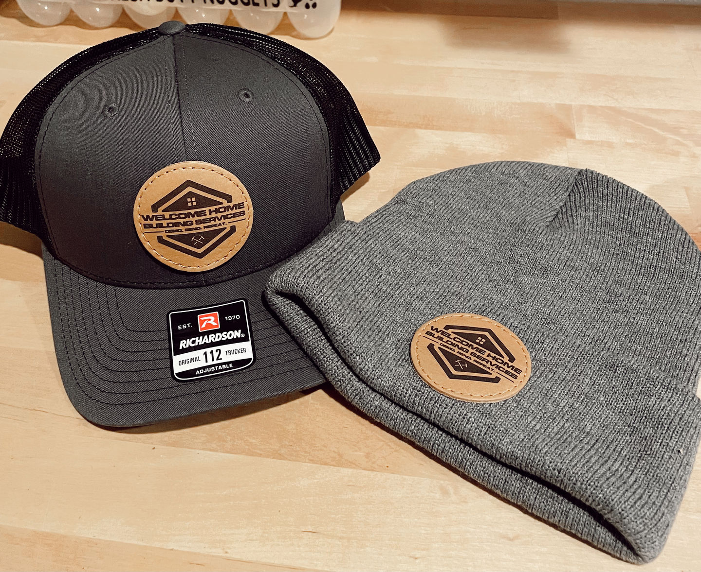 Customer photo review of Custom Leather Patch Beanie