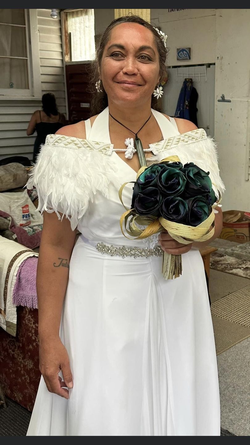 Customer photo review of Beautiful White Wedding Korowai Cape