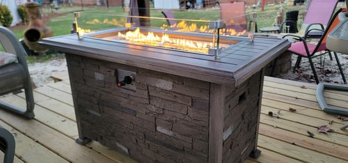 Customer photo review of 44'' Propane Gas Fire Pit Table 50000 BTU Auto-Ignition w/ Aluminum Tabletop,Waterproof Cover, Glass Beads, Coffee