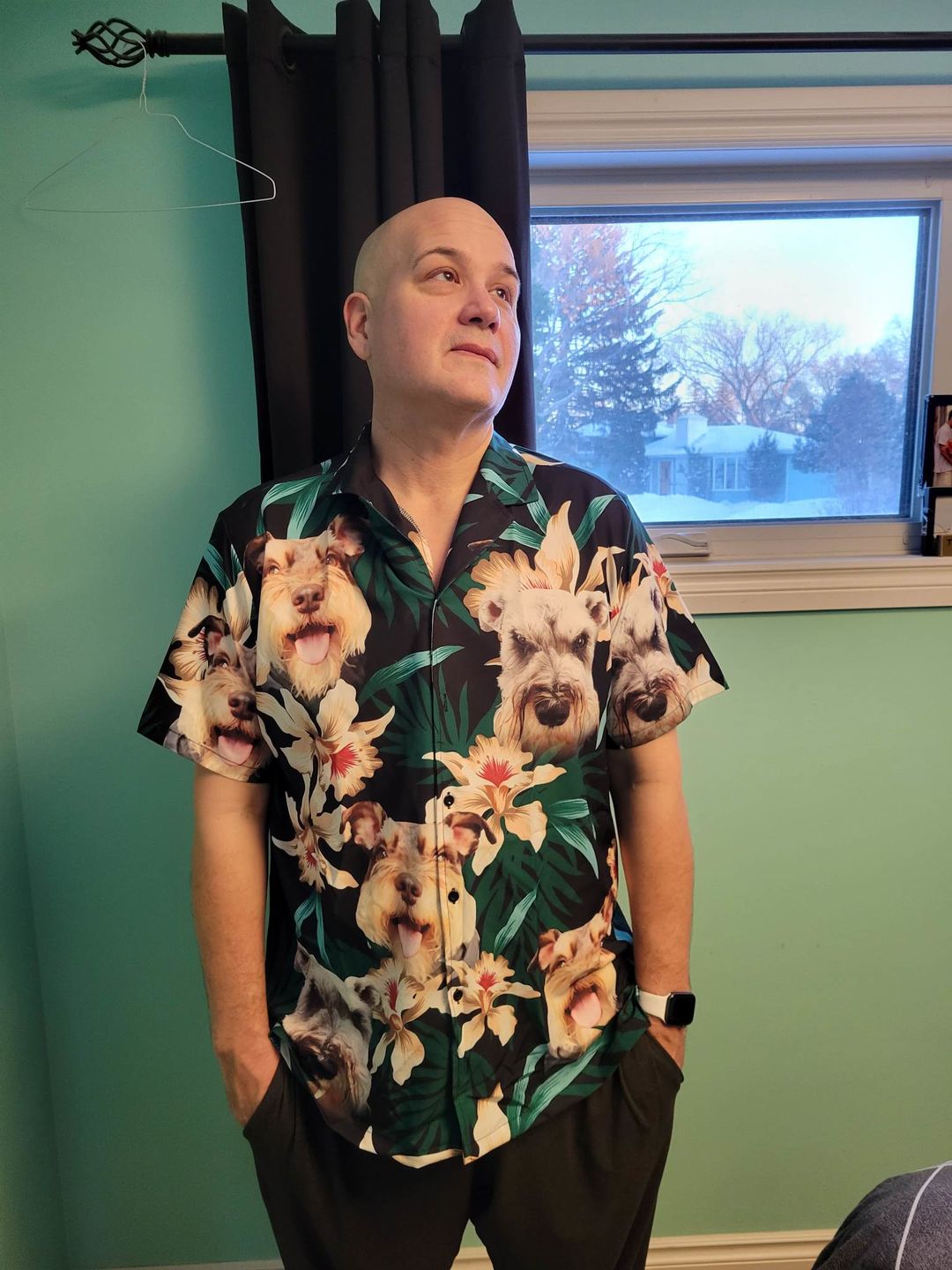Customer photo review of Custom Leaves & Flowers Pattern Short-Sleeve Hawaiian Shirt (Dark Green Color)