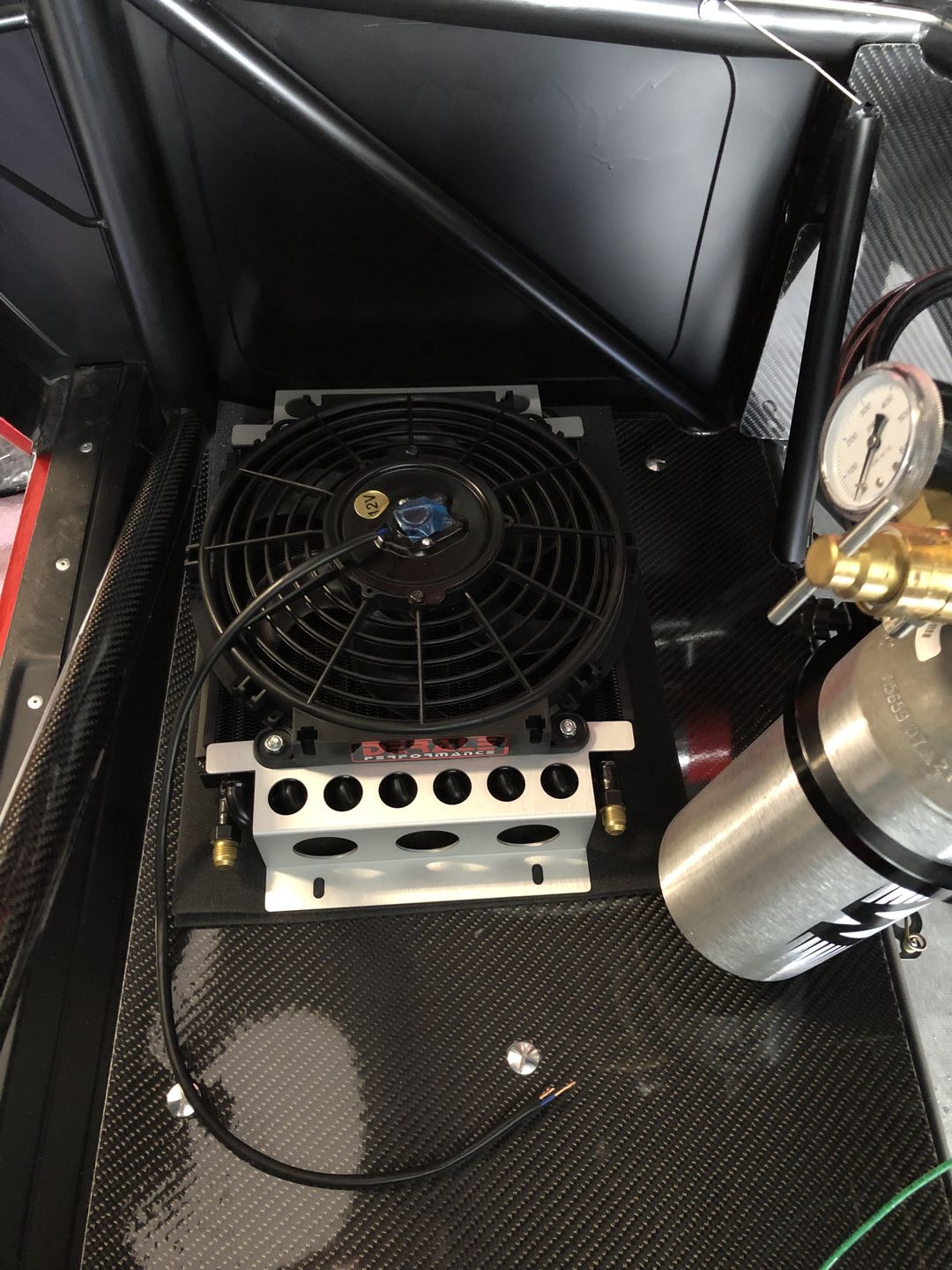 Customer photo review of GM TH350, TH400, 700R4, 4L60E DERALE Trans Cooler Kit w/Fan & Fragola Lines/Fittings