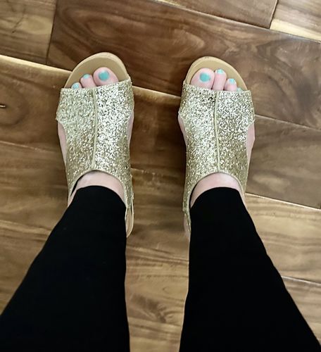 Customer photo review of Corky's Gold Glitter Carley Sandals