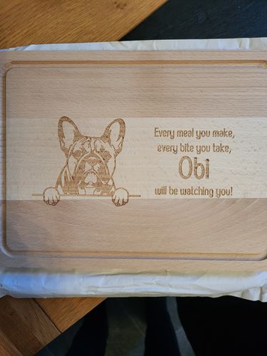 Customer photo review of Personalised Chopping Board - Dog Breed & Name
