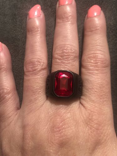 Customer photo review of Black Red Stone Shield Ring