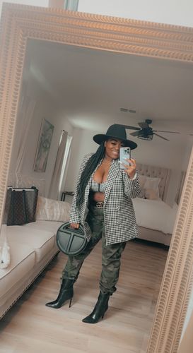 Customer photo review of Plaid Double Breasted Blazer