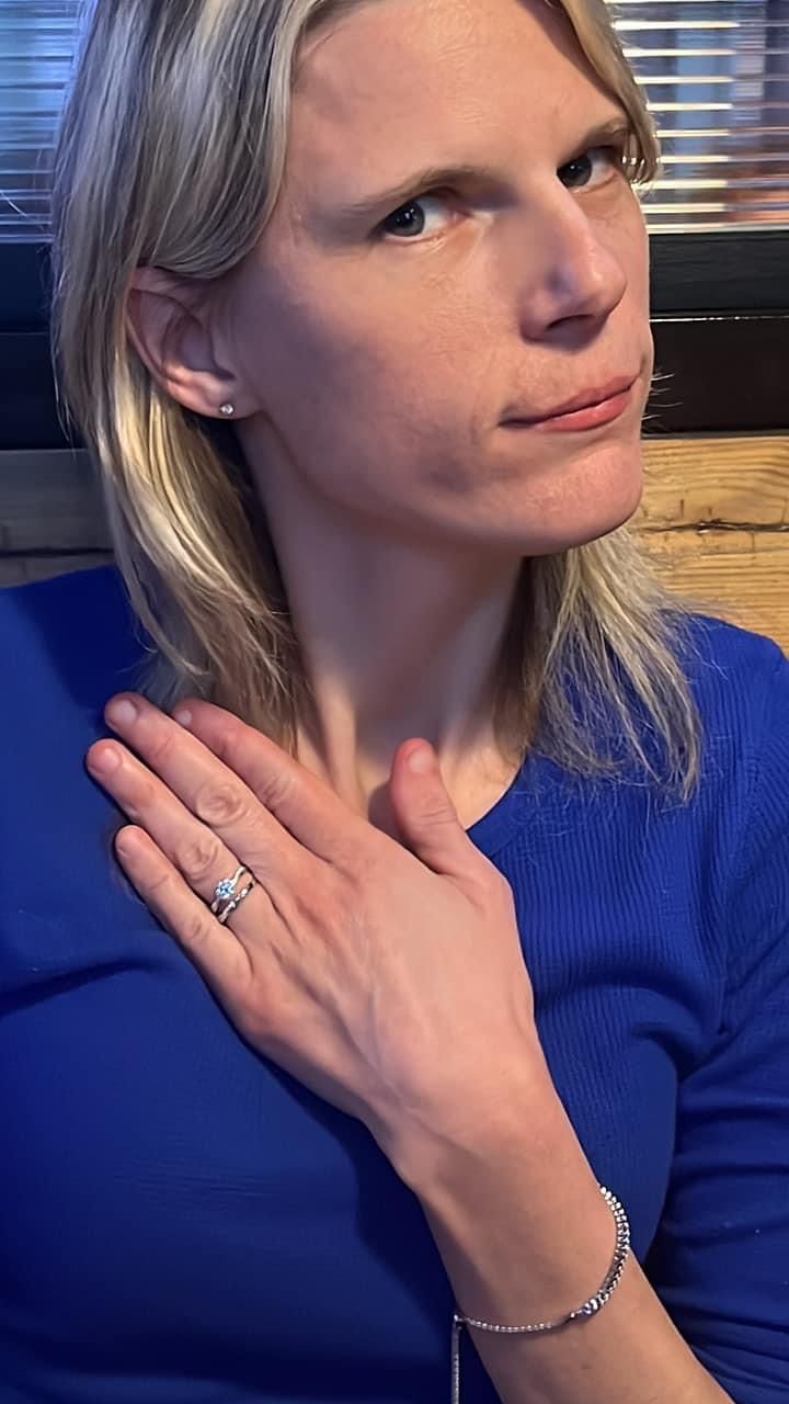 Customer photo review of Twisted Vine Moissanite Half Eternity Wedding Band Stackable Ring