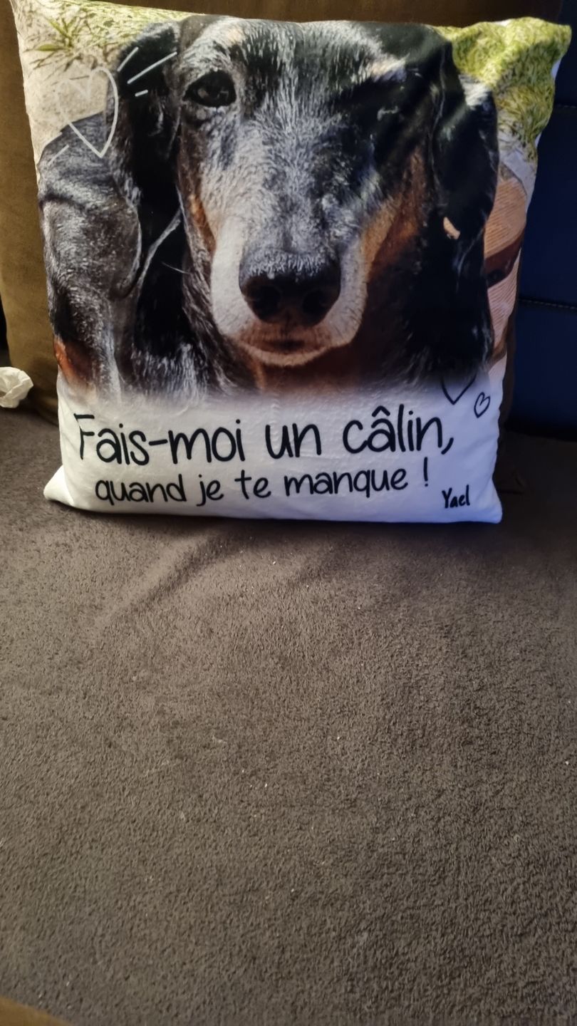 Customer photo review of Fais moi un câlin quand je te manque - Coussin personnalisé