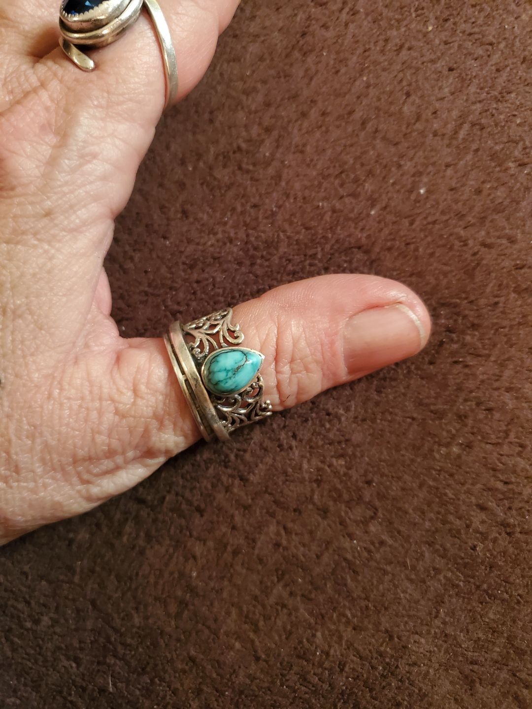 Customer photo review of Sterling Silver Spinner Teardrop Turquoise Ring