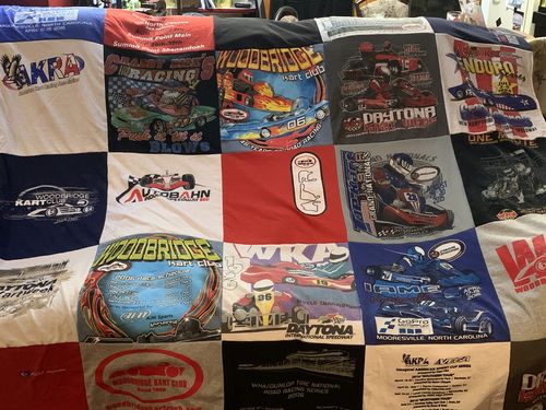 T-shirt quilt with go-kart racing, motorsports themes by Dedra from VA