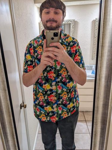 Customer photo review of Tetris Hawaiian Navy Button Up Shirt