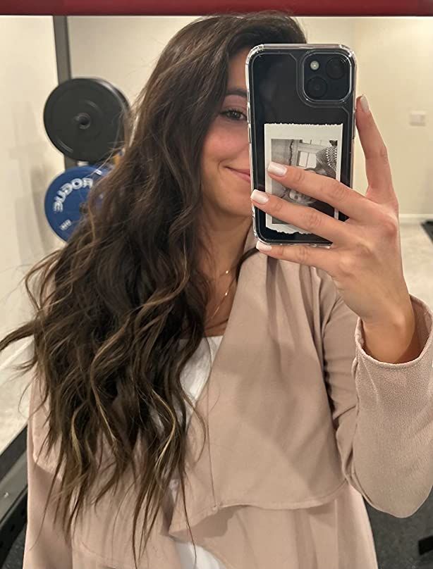 Customer photo review of Virgin Flat Weft Extensions Professional Human Hair Weft Dark Brown #4