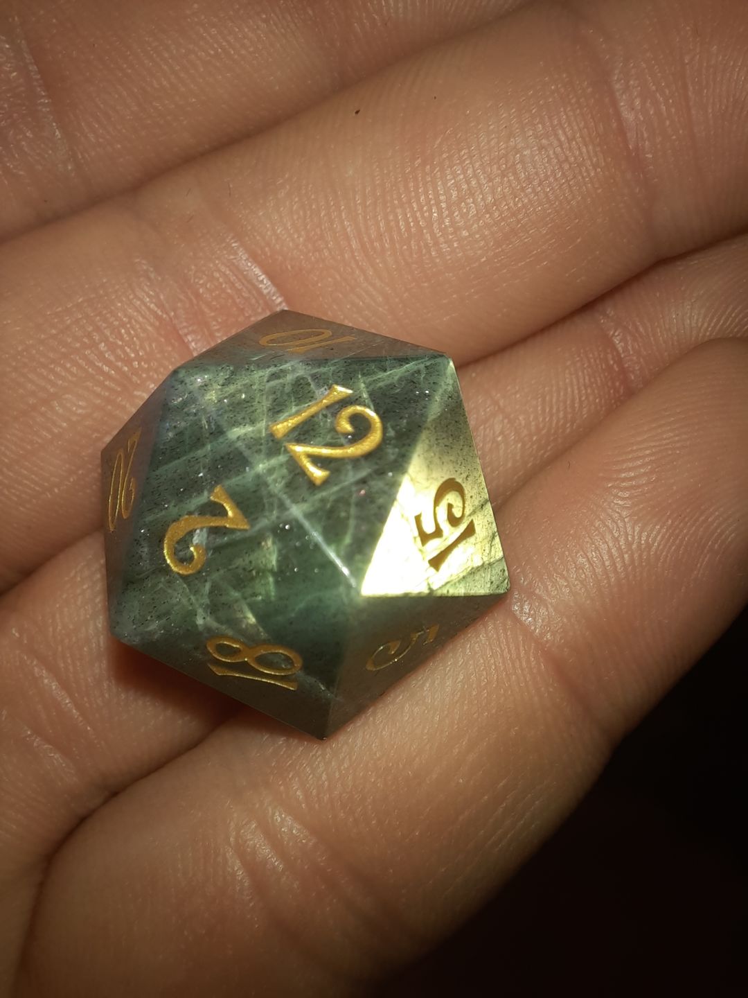 Customer photo review of URWizards D&D Engraved labradorite D20 Dice
