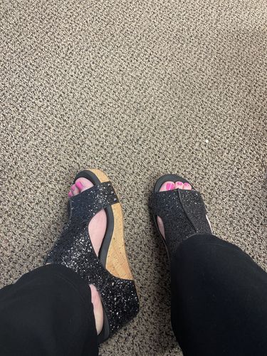 Customer photo review of Corky's Black Glitter Carley Sandals