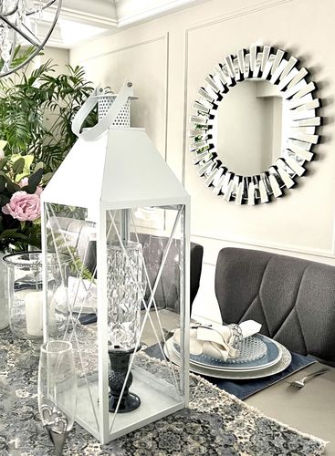Customer photo review of Sunburst Beveled Round Mirror 35"