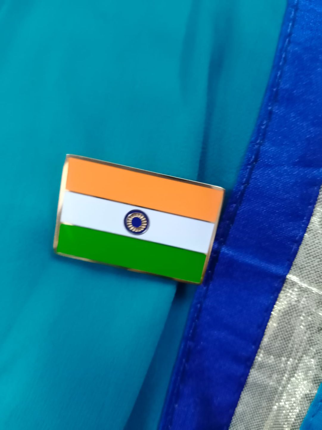 Customer photo review of Indian Flag Lapel Pin- 18k Gold Plated