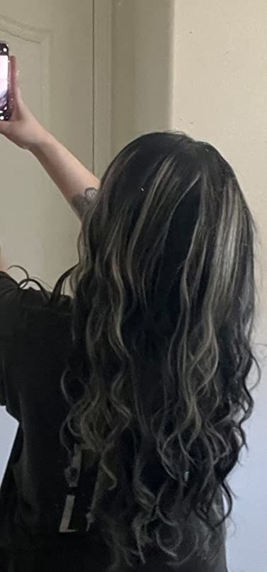 Customer photo review of Virgin Hair Flat Weft Hair Extensions Balayage Black With Silver #1b/silver/1b
