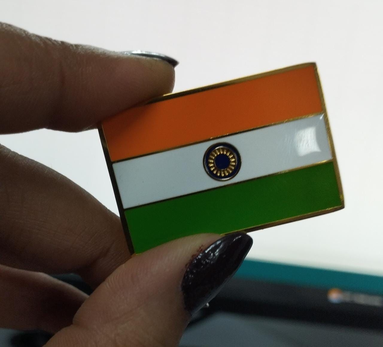 Customer photo review of Indian Flag Lapel Pin- 18k Gold Plated