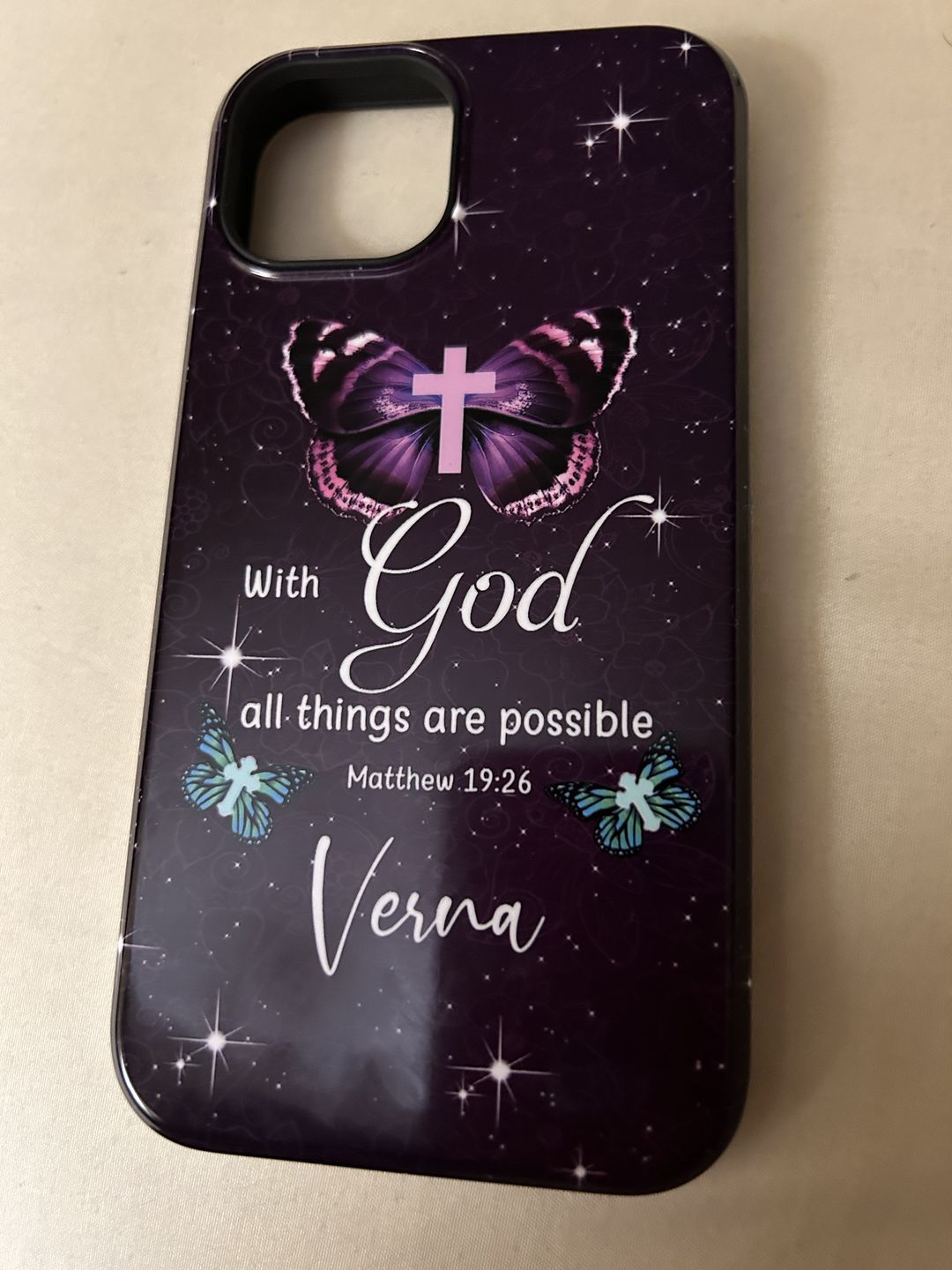 Customer photo review of Custom phone case: With God all things are possible Matthew 19:26 personalized name phone case