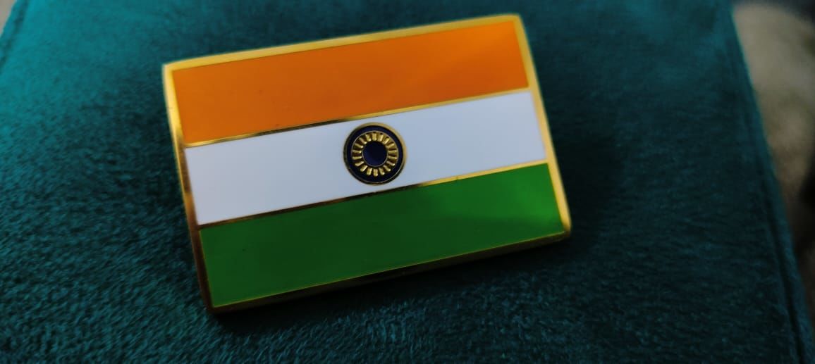 Customer photo review of Indian Flag Lapel Pin- 18k Gold Plated