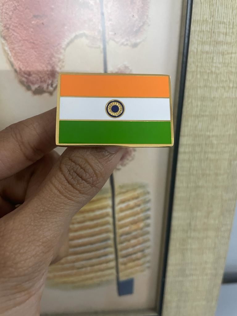Customer photo review of Indian Flag Lapel Pin- 18k Gold Plated