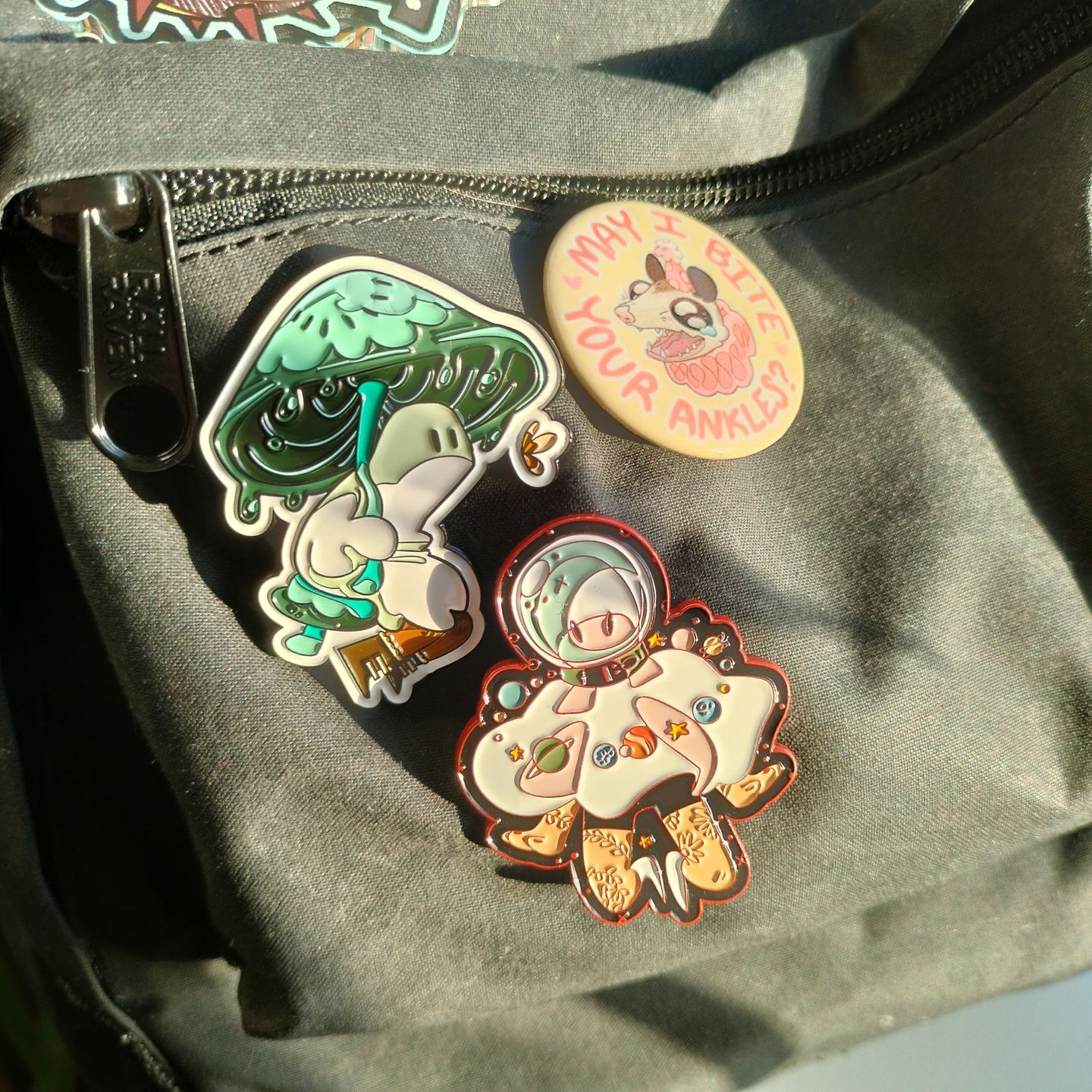 Customer photo review of Blue Mushroom Ghost Enamel Pin 2in
