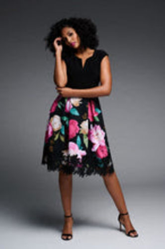 Customer photo review of Joseph Ribkoff Black/Multi Floral Print Lace Trim Fit & Flare Dress 223722 NEW