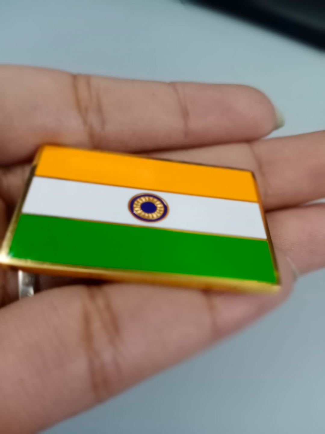 Customer photo review of Indian Flag Lapel Pin- 18k Gold Plated