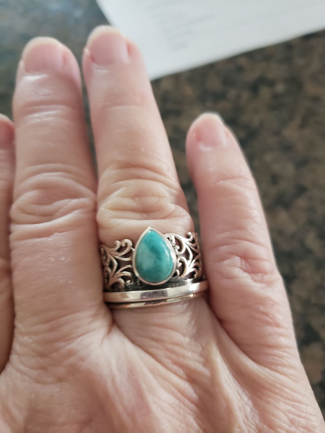 Customer photo review of Sterling Silver Spinner Teardrop Turquoise Ring