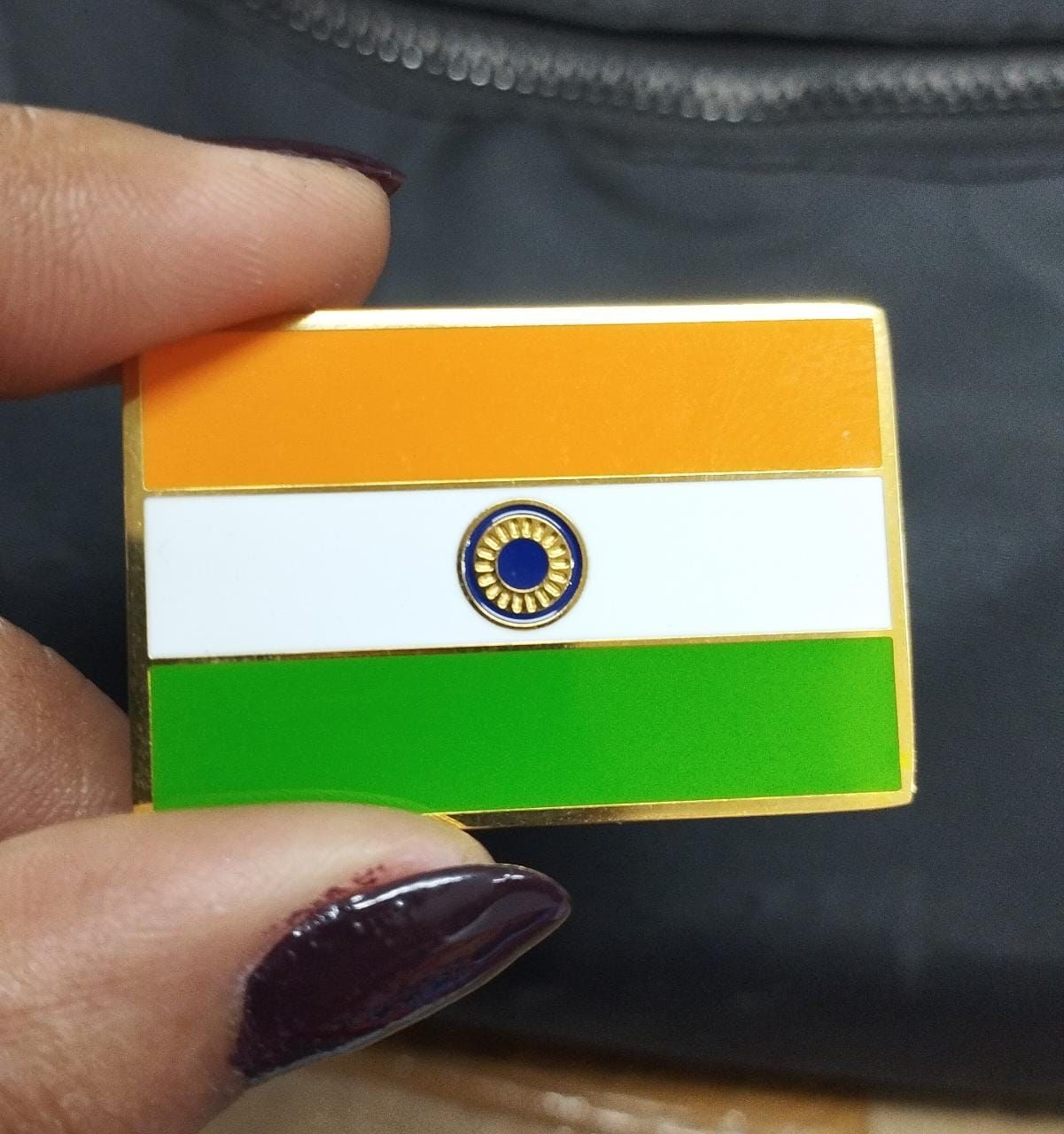 Customer photo review of Indian Flag Lapel Pin- 18k Gold Plated