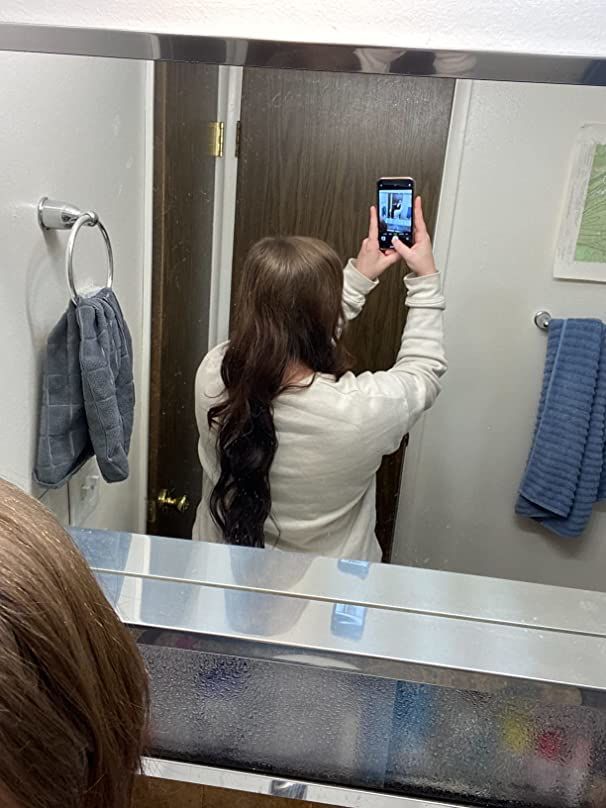 Customer photo review of Virgin Flat Weft Extensions Professional Human Hair Weft Dark Brown #4