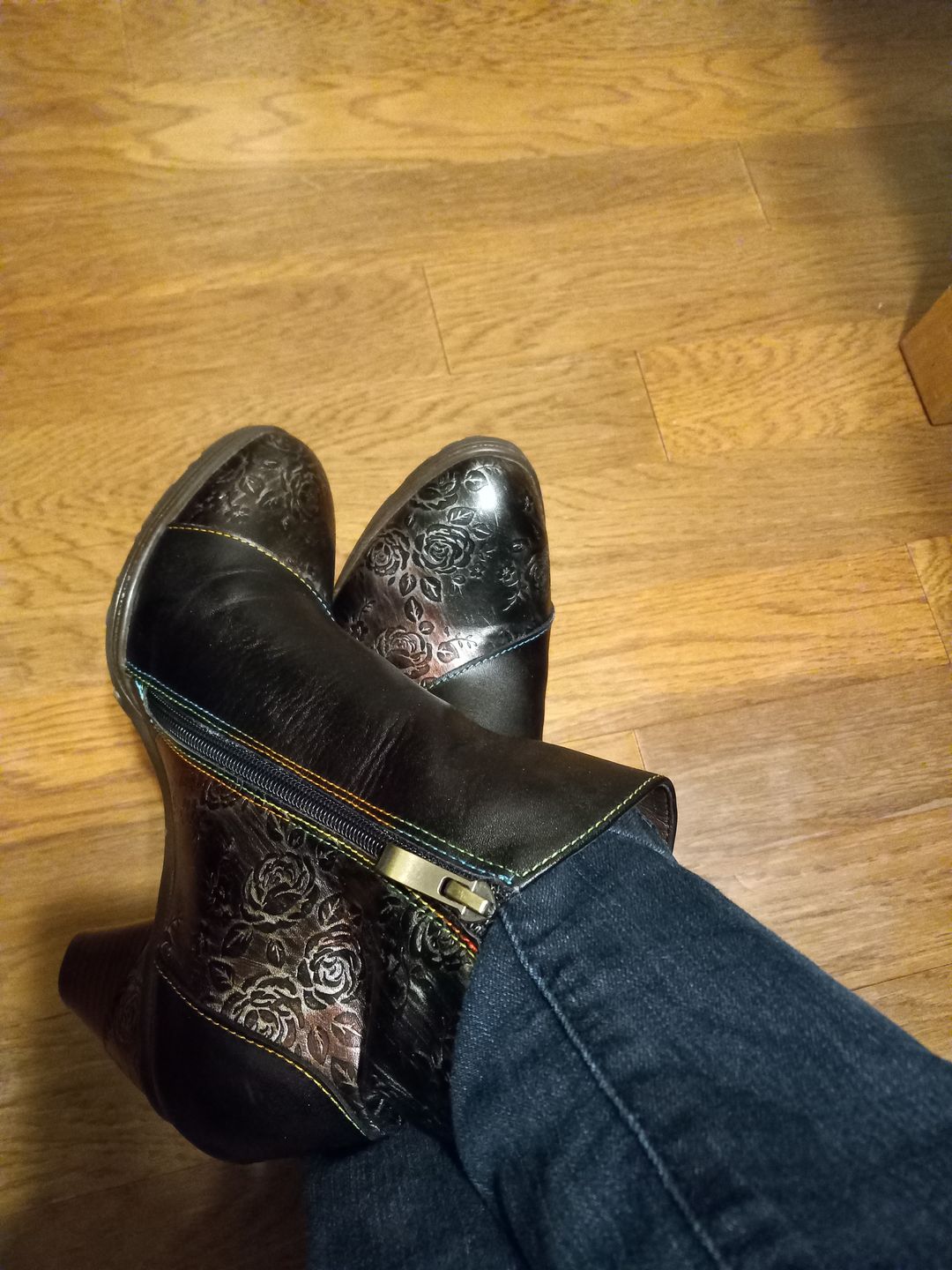 Customer photo review of Retro Handmade Floral Stitching Button Boots