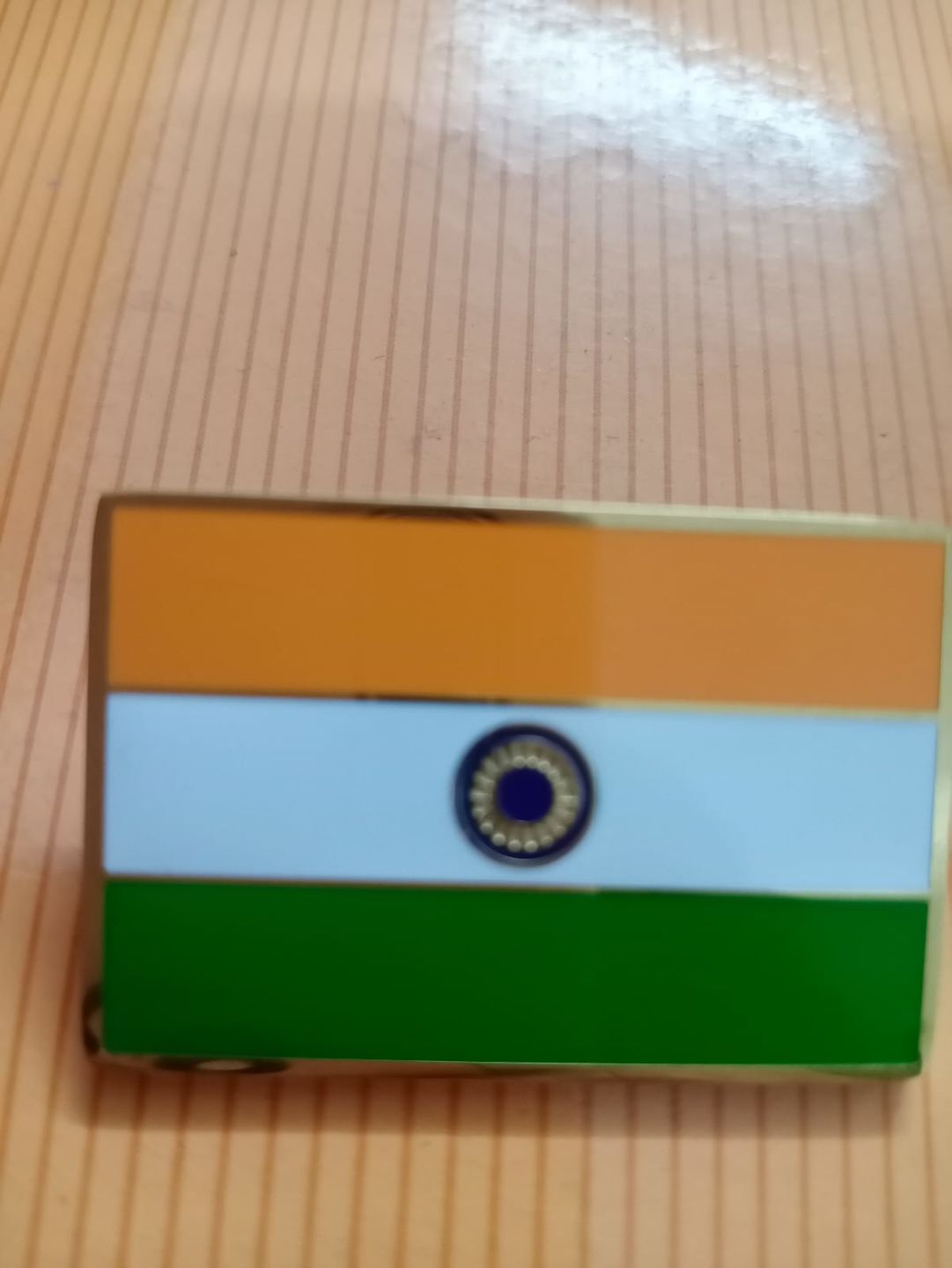 Customer photo review of Indian Flag Lapel Pin- 18k Gold Plated