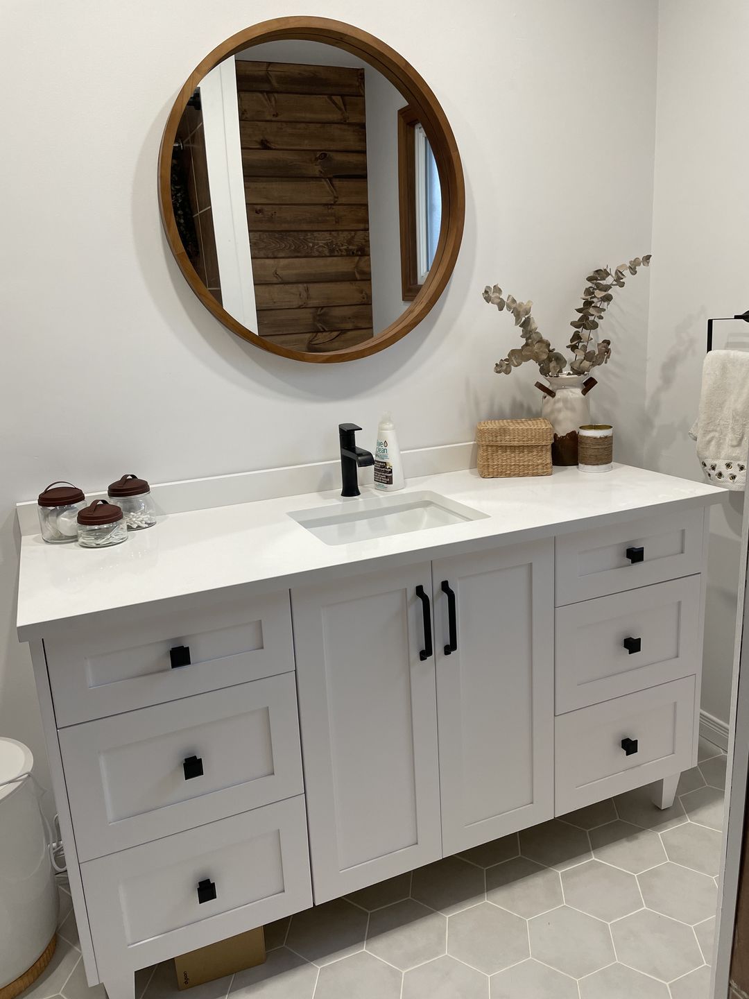 Customer photo review of Bridgeport 60" Satin White Bathroom Vanity