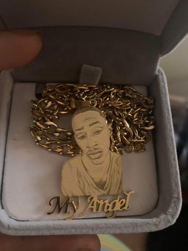 Customer photo review of Lovers Charm™ 18K Custom Engraved Necklace