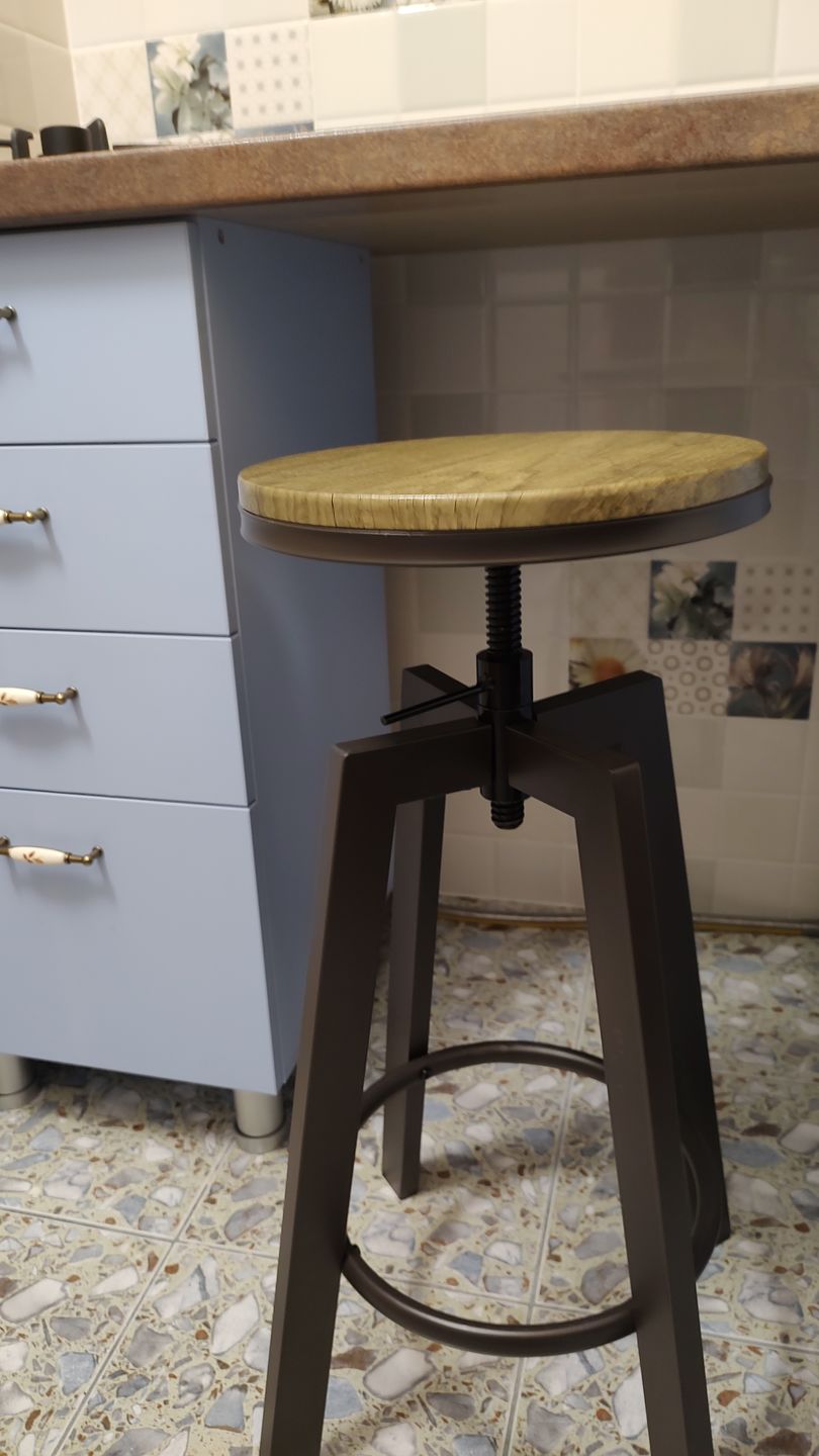 Customer photo review of Scaun bar H64, stejar/gri inchis, 30x30x63/80 cm